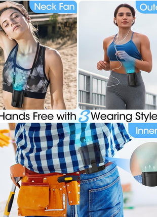 2025 AI Portable Fan Rechargeable, 4 Speeds 6600RPM Strong Airflow, Personal Waist Fan with up to 25H of Working Time, Hands Free Hanging Neck Fan, Wearable Belt Fan for Camping, Outdoor, Jobsite