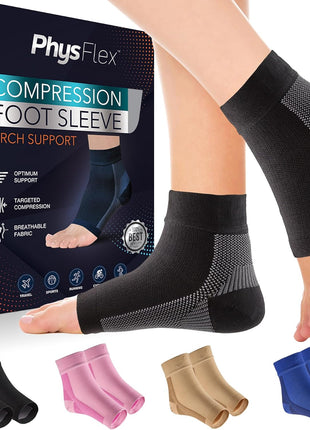 PhysFlex Ankle Brace Socks - Ankle Compression Sleeve - Foot Brace for Women & Men - Tendonitis & Arthritis Ankle Support Sports Running, Plantar Fasciitis Relief & Stabilizing Ankle Wrap