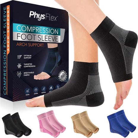 PhysFlex Ankle Brace Socks - Ankle Compression Sleeve - Foot Brace for Women & Men - Tendonitis & Arthritis Ankle Support Sports Running, Plantar Fasciitis Relief & Stabilizing Ankle Wrap