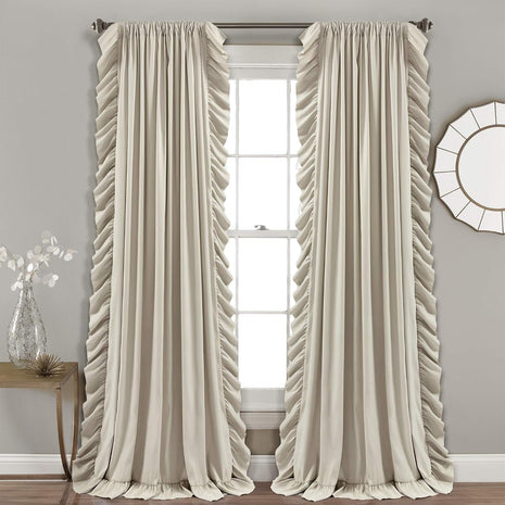 Lush Decor Reyna Ruffle Window Curtain Panel Set, Pair, 54 inch W x 108 inch L, Wheat - Flowy Curtain Set - Romantic Ruffle Curtains for Bedroom, Living room, or Dining Room - Farmhouse & Cottage Home Decor