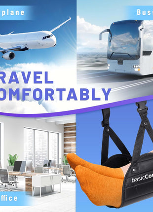 BASIC CONCEPTS Airplane Foot Hammock for Plane Travel Essentials - Airplane Travel Essentials, Long Flight Foot Rest - Plane Gadgets