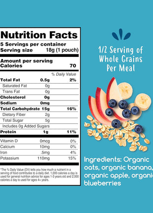Amara Organic Baby Food - Stage 2 - Oats & Berries - Baby Cereal to Mix With Breastmilk & Water - Shelf Stable Baby Food Pouches Made from Organic Fruit and Veggies - 5 Pouches, 3.5oz Per Serving