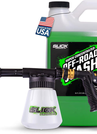 Slick Products Off-Road Wash (64 oz.) + Garden Hose Foam Gun Bundle – Super Concentrated ATV, UTV, Dirt Bike, Truck & Jeep Wash Foam Shampoo for Heavy Dirt and Mud