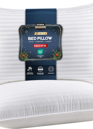 Utopia Bedding Hotel Bed Pillows for Sleeping, Pillows Queen Size Set of 2 | Down alternative pillows, cooling hotel quality, luxury comfort for back, side & stomach sleepers, Premium Stripes, White
