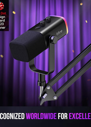 FIFINE XLR/USB Gaming Microphone Set, Dynamic PC Mic for Streaming Podcasting, Computer RGB Mic Kit with Boom Arm Stand, Mute Button, Headphones Jack, for Recording Vocal Voice-Over-AmpliGame AM8T