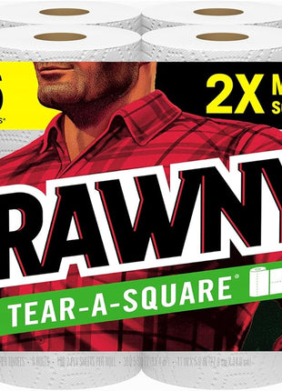 Brawny Tear-A-Square Paper Towels, 12 Double Rolls = 24 Regular Rolls, 3 Sheet Sizes (Quarter, Half, Full), Strength for All Messes, Cleanups, and Meal Prep