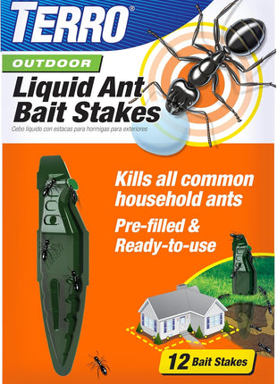 TERRO Liquid Ant Baits - T1813B - Outdoor Ready-to-Use Terro Ant Traps, Kills Household Ants, 12 Stakes