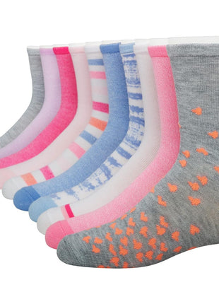 Hanes Girls' Big Ultimate Fashion, Lightweight Stretch Crew Socks, Assorted 10-Pair Pack, Small, Pink/Grey/Blue/Lavender, Medium