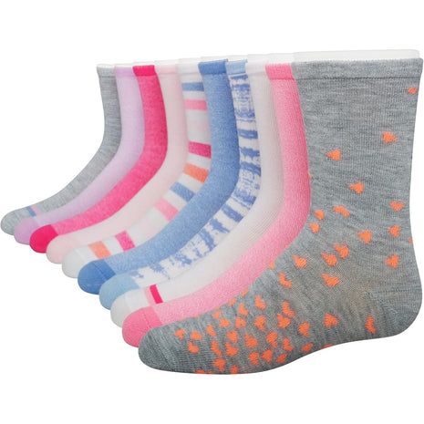 Hanes Girls' Big Ultimate Fashion, Lightweight Stretch Crew Socks, Assorted 10-Pair Pack, Small, Pink/Grey/Blue/Lavender, Medium