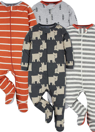 Onesies Brand baby boys 4-pack 'N Plays Footies and Toddler Sleepers, Blue Elephant, Newborn US