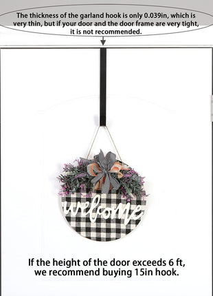 Sattiyrch 12 inch Wreath Hanger for Front Door,Steel Over The Door Hanger Hook,Wreath Door Hanger (Black,1)