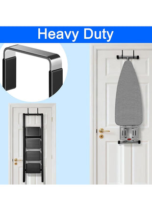 Mars-Rock Single Over Door Steel Hooks 4 Pack Fit 1-3/8" Door 5.5" Black | Plastic Coated Rubber Feel Towel Rack Robe Coat Shoe Wreath Hanger No Damage No Scratch for Bathroom Heavy Duty Thin Top
