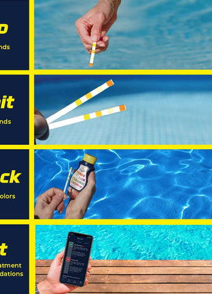 AquaChek Yellow 4-Way Pool and Spa Test Strips - 50 Yellow Test Strips - Swimming Pool Test Strips For pH, Free Chlorine, Total Alkalinity, and Cyanuric Acid - Quick and Accurate Results - Testing Kit