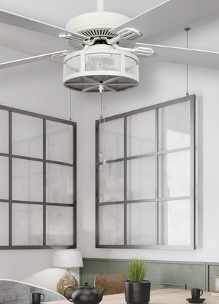 RIVER OF GOODS Alabaster LED Mesh Caged Ceiling Fan - 52" L X 52" W - White/Oak Wood-Grain Blades