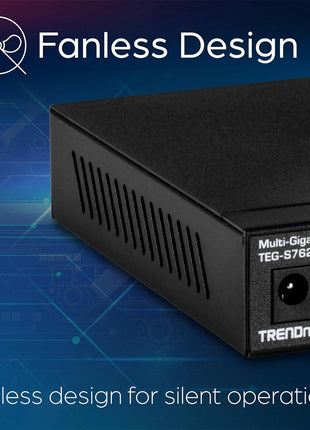 TRENDnet 6-Port 10G Switch, 4 x 2.5G RJ-45 Base-T Ports, 2 x 10G RJ-45 Ports, 60Gbps Switching Capacity, Wall Mountable, 10 Gigabit Network Connections, Lifetime Protection, Black, TEG-S762