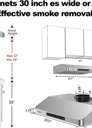 VIKIO HOME 30 Inch Under Cabinet Range Hood, 980CFM Fast Venting Ducted, Kitchen Hood With 3 Speed Gesture Sensing & Touch Control, Stainless Steel Stove Hood With LED Light And 2 Baffle Filters