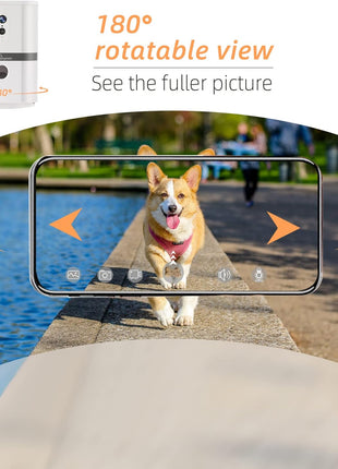 Petalk AI II Dog Camera Automatic Treat Dispenser, 5G WiFi Pet Camera with 180° Pan Full-Room View,Night Vision,Two Way Audio for Dogs and Cats,Compatible with Alexa