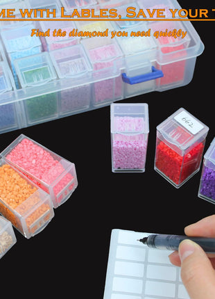 SanerDirect 60 Grids Bead Organizer Box, Diamond Painting Drill Storage Containers, Embroidery Beads Storage Box with Label