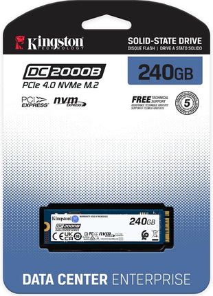 Kingston DC2000B 240 GB Solid State Drive - M.2 2280 Internal - PCI Express NVMe (PCI Express NVMe 4.0 x4) - Server Device Supported - 0.4 DWPD - 175.20 TB TBW
