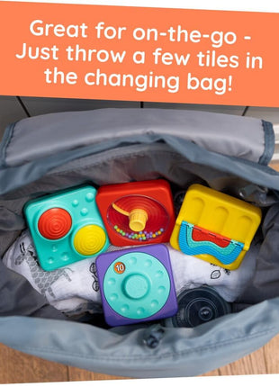 Fat Brain Toys PlayTab Essentials, Modular Sensory Activity Board, Busy Board for Toddlers and Babies Ages 12 Months+ | Busy board with swappable sensory tiles. Fine motor skills, sensory learning, cause-and-effect. Babies, toddlers, 12 months+.