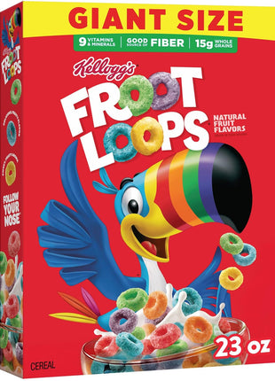 Kellogg's Froot Loops Original Giant Size Breakfast Cereal 23 oz | Good Source of Fiber, 15g Whole Grains