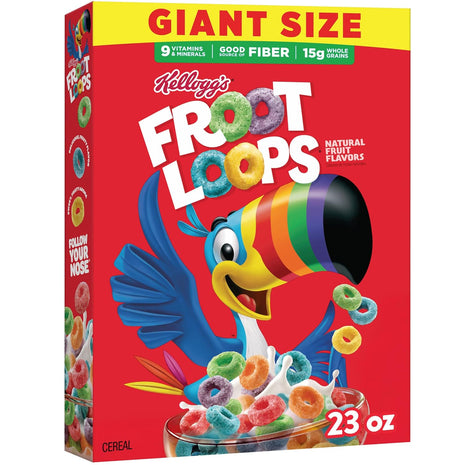 Kellogg's Froot Loops Original Giant Size Breakfast Cereal 23 oz | Good Source of Fiber, 15g Whole Grains