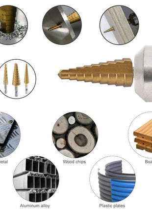 Aleric Step Drill Bit Set - Titanium Coated, High Speed Steel Drill Cone Bits for Aluminum, Wood and Plastic Hole Drilling Cutting, Multi Size Hole Stepped Up Unibit for DIY Lovers,3pcs