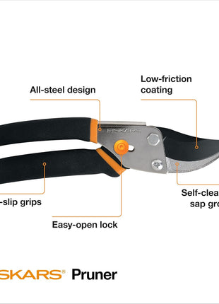 Fiskars Bypass Pruning Shears, 5/8-Inch Cut Capacity Garden Clippers, Gardening Scissors with Sharp, Rust Resistant Steel Blade