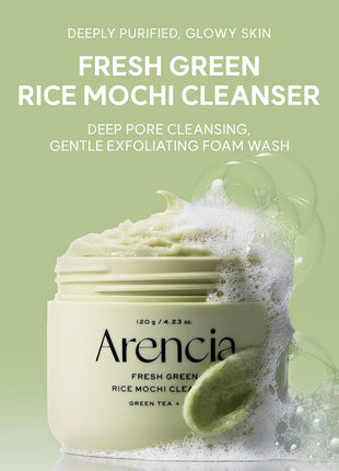 Arencia Korean Rice Mochi Face Cleanser - Face Wash, Gentle Scrub All in One for Deep Cleansing, Moisturizing, Pore Minimizing with Rice Water & Green Tea (4.23oz)