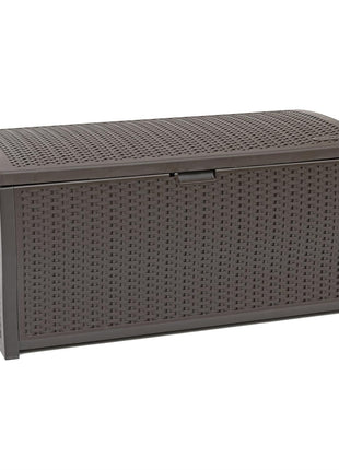 Suncast DBW9200 99 Gallon Outdoor Wicker Plastic Patio Storage Chest Bin with Handles for Patio, Garden, Garage, or Pool for All Weather, Mocha