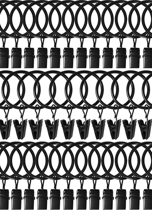 40 Pack Curtain Rings with Clips, Drapery Clips with Rings, Drapes Rings 1.26 in Interior Diameter, Fits up to 1 in Curtain Rod, Black