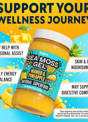 Biolore Sea Moss Gel Mango-Pineapple Made in USA Raw Wildcrafted Irish Seamoss Essential Vitamins Trace Minerals Vegan Superfood, Jam, Jelly & Sweet Spread Gifts (Mango-Pineapple 8OZ)