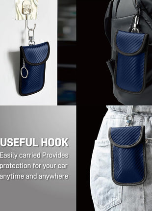 Upgraded Faraday Bag for Key Fob (2 Pack), Premium Faraday Key Fob Protector– Car RFID Signal Blocking, Car Security Protection, Anti-Theft Pouch, Anti-Hacking Case Blocker Blue