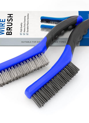 Wire Brush Set-Heavy Duty Stainless & Carbon Steel Bristles with Plastic Handle Grip for Rust, Wielding Slag, Dirt & Paint Scrubbing with Deep Cleaning – 10 Inches, Large (Pack of 2-Red)