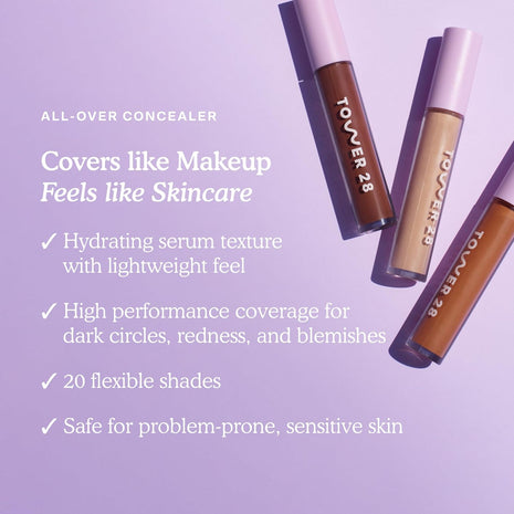 Tower 28 Swipe Serum Concealer - Hydrating Medium-Full Coverage Concealer + Under Eye Brightener - Skin Care Infused Makeup with Hyaluronic Acid + Soothing Centella - 4.0 Light/Medium Cool (0.22 oz)