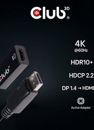 Club 3D CAC-1080 DisplayPort 1.4 to HDMI 2.0b HDR Active Adapter M/F | UHD 4096x2160 output, plug and play on Windows and Mac, links laptops and graphics cards to monitors and TVs