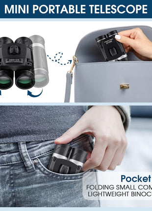 200x25 Compact Binoculars for Adults and Kids, High Powered Mini Pocket Binoculars, Waterproof Small Binocular for Bird Watching, Hunting, Concert, Theater, Opera, Traveling, Sightseeing