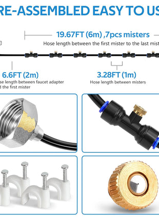 HOMENOTE Misting Cooling System, 26FT (8M) Misting Line + 7 Brass Mist Nozzles + Brass Adapter(3/4 inch) Outdoor Mister for Patio Backyard Garden Greenhouse