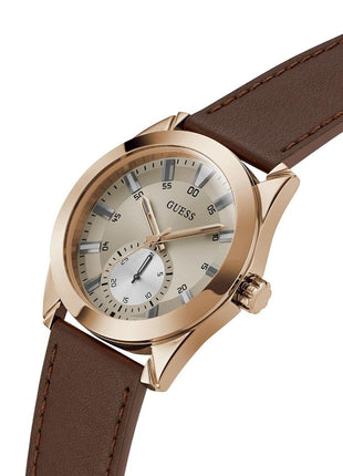 GUESS Grayson Analog Watch for Man with Grey Round Dial & Brown Leather Strap Band Water Resistant Men's Wrist Watches - GW0793G3