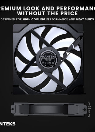 Phanteks M25-140 Gen2 Reversed Blade, 140mm ARGB High Performance Cooling Fans, Daisy-Chain Unified Fan Frame, Infinity Mirror hub, Single Cable Connection, Black