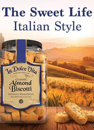 La Dolce Vita Almond Biscotti, Authentic Italian-Style Cookies, 40oz Jar