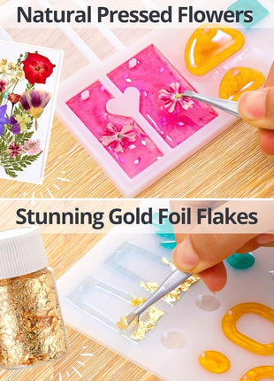 Piccassio Epoxy Resin Kit for Beginners – 208-Piece Jewelry Making & Craft Kit with Molds, Dried Flowers, Glitter & Tools – Complete Starter Set for Keychains, Bookmarks, Pendants & DIY Resin Art