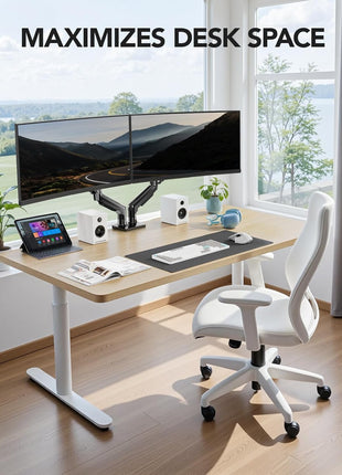 HUANUO FlowLiftTM Dual Monitor Stand, Fully Adjustable Gaming Monitor Desk Mount for 13–32′′ Computer Screens, Full Motion VESA 75x75/100x100 with C-Clamp & Grommet Base, Each Arm Holds 4.4 to 19.8 lbs