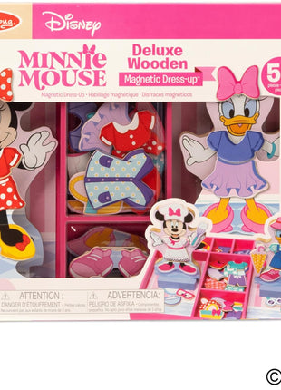 Melissa & Doug Disney Minnie Mouse and Daisy Duck Deluxe Wooden Magnetic Dress-Up; 2 Fashion Dolls with Stands for Pretend Play, 52 Pieces - FSC Certified