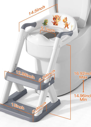 SKYROKU Potty Training Toilet, 2-in-1 Anti-Slip Seat with Step Stool | Wide anti-slip base holds 200+ lbs.Fits round & elongated toilets,6 heights.Tall splash guard stops leaks.Folds to step stool