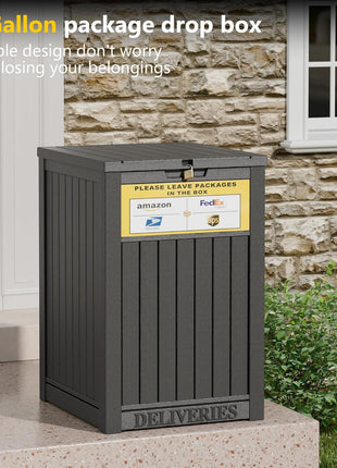 Package Delivery Box for Outside with Sign, 48 Gallon Storage with Lockable Secure, Large Double Wall Resin Outdoor Package Delivery Waterproof