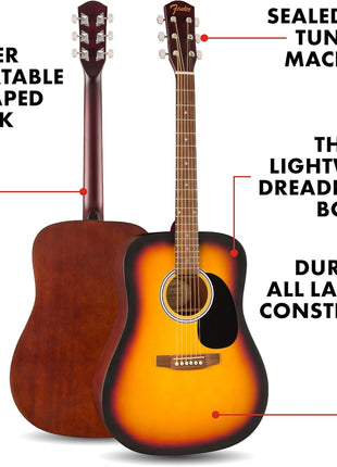 Fender FA-25 Dreadnought Acoustic Guitar, Beginner Guitar, with 2-Year Warranty, Includes Free Lessons, Sunburst