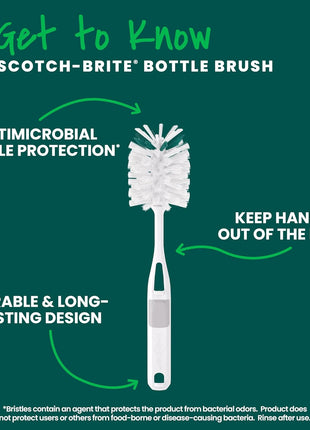 Scotch-Brite Glass and Water Bottle Brush, Long-Lasting, Safe on Glassware, Shaker Bottles, Food Processors, & More, Non-Slip Handle, Durable, Reusable, Clean in Top Rack of Your Dishwasher
