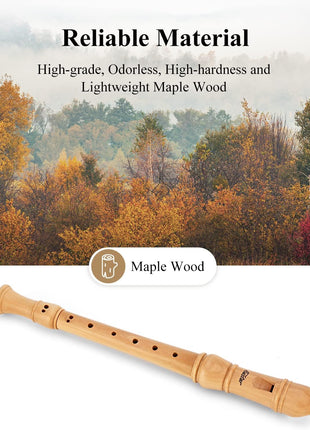 Eastar Soprano Beginners Recorder Baroque fingering C Key Maple Descant Recorder Instrument for Kids Adults, 3 Piece Recorder With Hard Case, Fingering Chart, Cleaning Kit, ERS-31BM