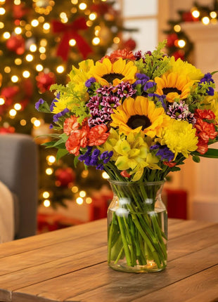 Benchmark Bouquets - Flowering Fields Sunflower Bouquet - Fresh Flowers for Delivery - Real Flowers in a Vase - Birthday Flowers for Women - Congratulations Gift (Glass Vase Included)
